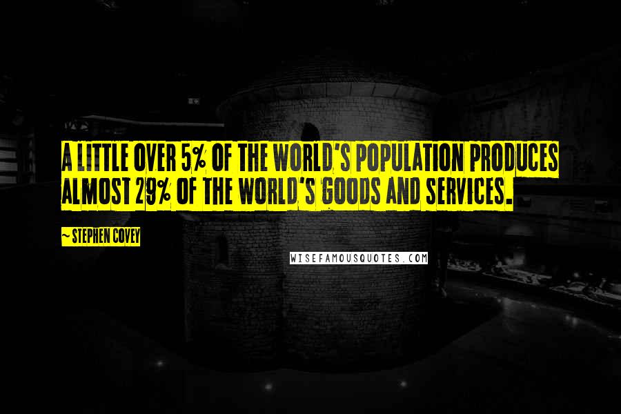 Stephen Covey Quotes: A little over 5% of the world's population produces almost 29% of the world's goods and services.