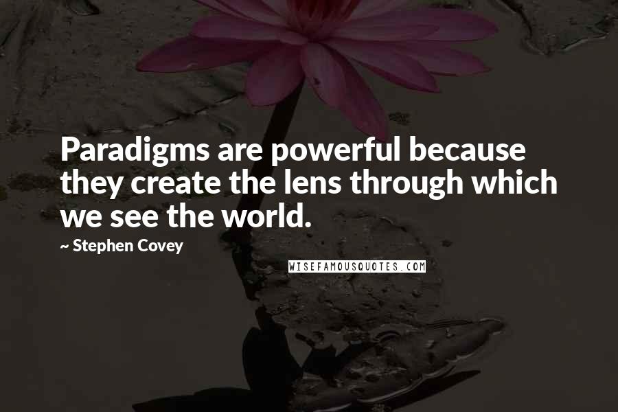 Stephen Covey Quotes: Paradigms are powerful because they create the lens through which we see the world.