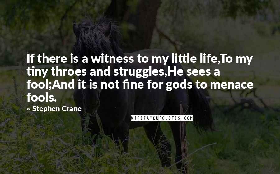 Stephen Crane Quotes: If there is a witness to my little life,To my tiny throes and struggles,He sees a fool;And it is not fine for gods to menace fools.