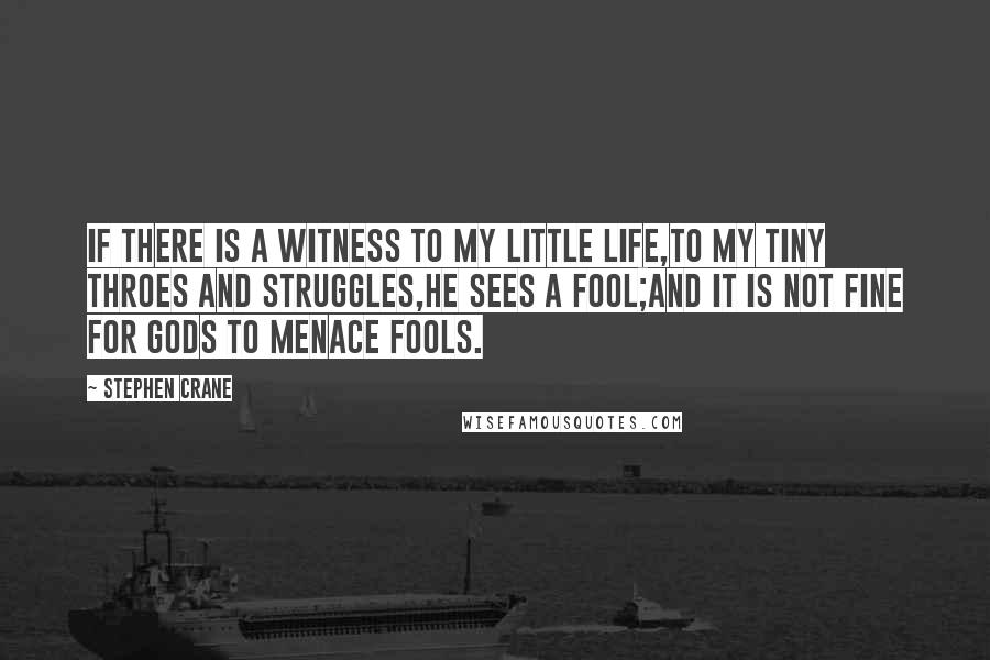 Stephen Crane Quotes: If there is a witness to my little life,To my tiny throes and struggles,He sees a fool;And it is not fine for gods to menace fools.