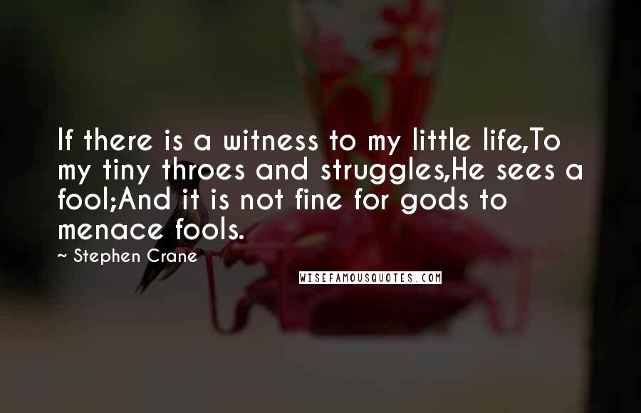 Stephen Crane Quotes: If there is a witness to my little life,To my tiny throes and struggles,He sees a fool;And it is not fine for gods to menace fools.