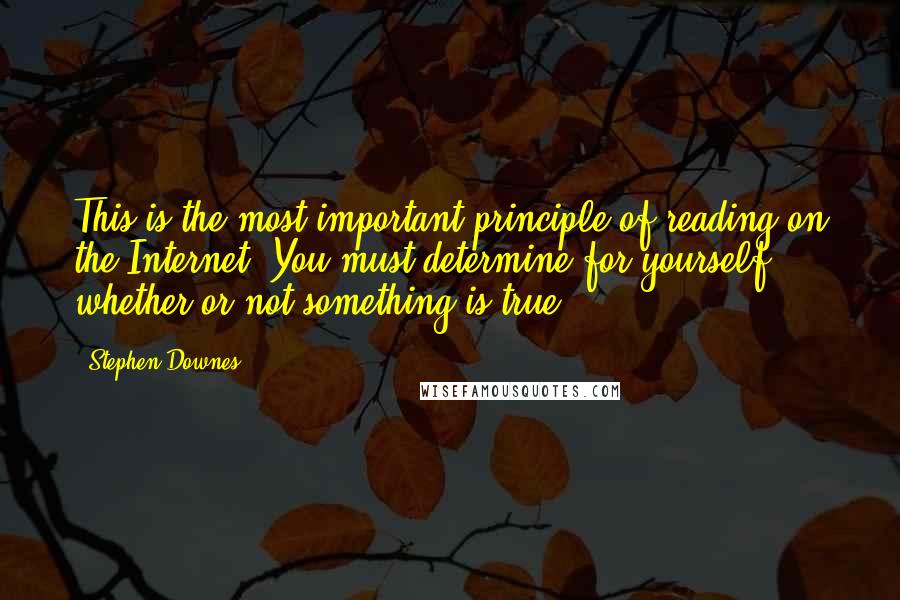 Stephen Downes Quotes: This is the most important principle of reading on the Internet: You must determine for yourself whether or not something is true.