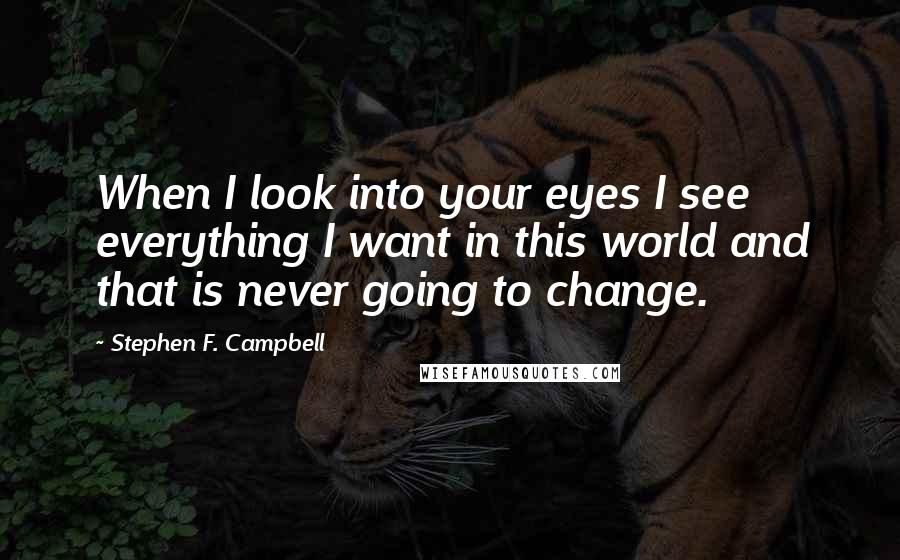 Stephen F. Campbell Quotes: When I look into your eyes I see everything I want in this world and that is never going to change.