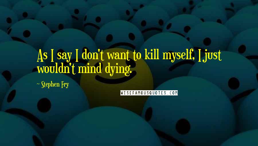 Stephen Fry Quotes: As I say I don't want to kill myself, I just wouldn't mind dying.