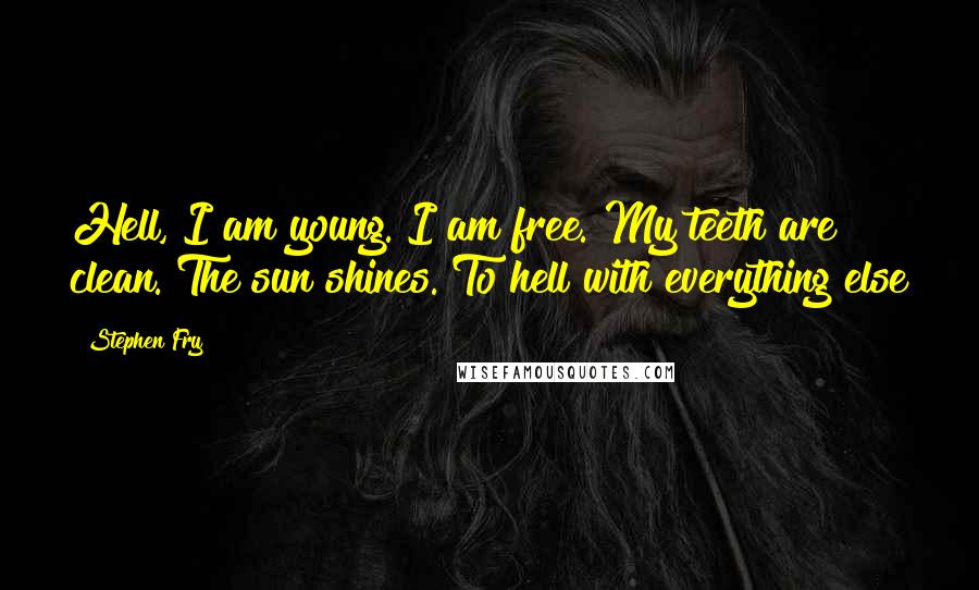 Stephen Fry Quotes: Hell, I am young. I am free. My teeth are clean. The sun shines. To hell with everything else