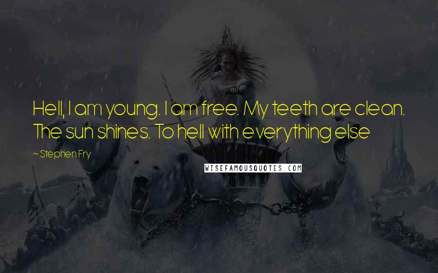 Stephen Fry Quotes: Hell, I am young. I am free. My teeth are clean. The sun shines. To hell with everything else