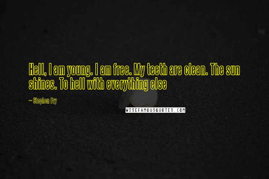 Stephen Fry Quotes: Hell, I am young. I am free. My teeth are clean. The sun shines. To hell with everything else