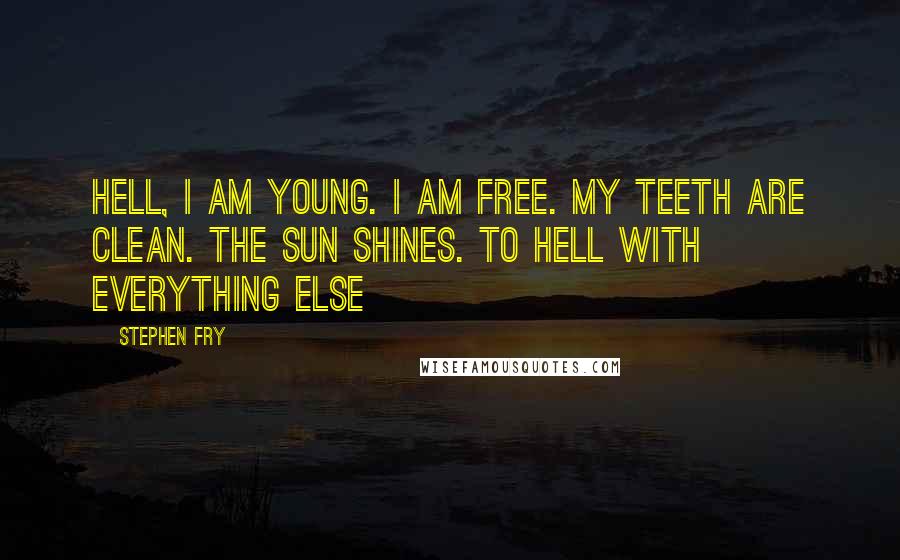 Stephen Fry Quotes: Hell, I am young. I am free. My teeth are clean. The sun shines. To hell with everything else