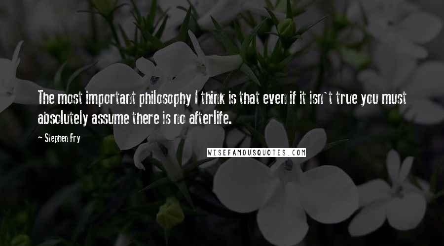 Stephen Fry Quotes: The most important philosophy I think is that even if it isn't true you must absolutely assume there is no afterlife.