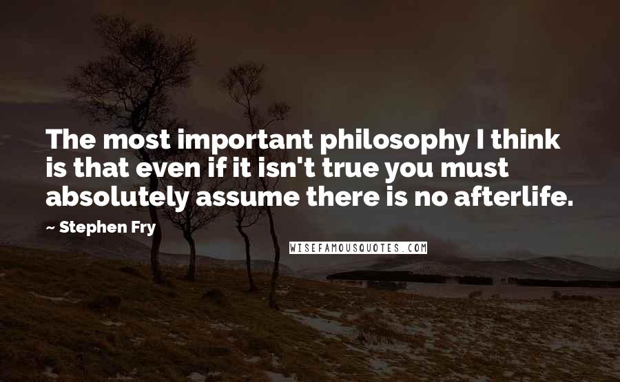 Stephen Fry Quotes: The most important philosophy I think is that even if it isn't true you must absolutely assume there is no afterlife.