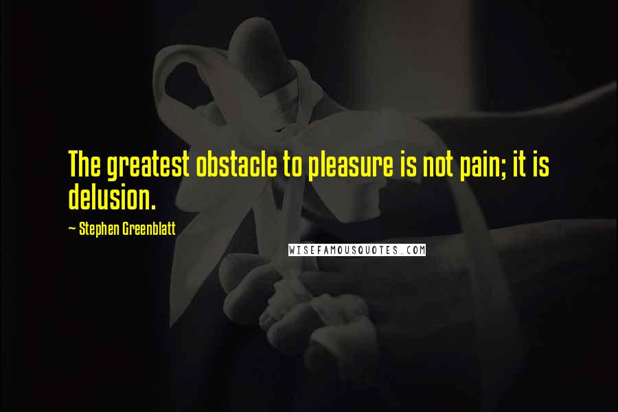 Stephen Greenblatt Quotes: The greatest obstacle to pleasure is not pain; it is delusion.