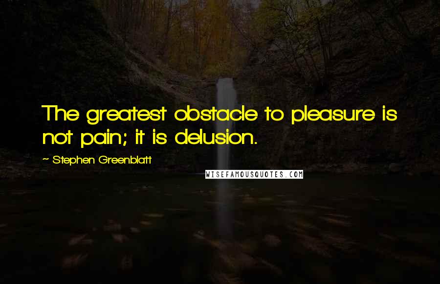 Stephen Greenblatt Quotes: The greatest obstacle to pleasure is not pain; it is delusion.