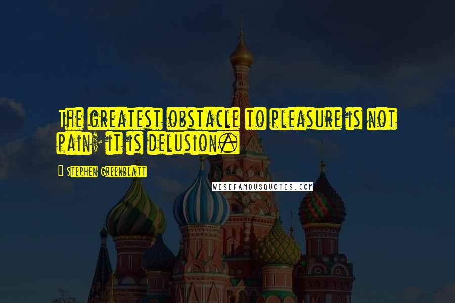 Stephen Greenblatt Quotes: The greatest obstacle to pleasure is not pain; it is delusion.