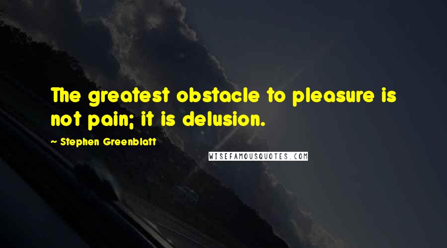 Stephen Greenblatt Quotes: The greatest obstacle to pleasure is not pain; it is delusion.