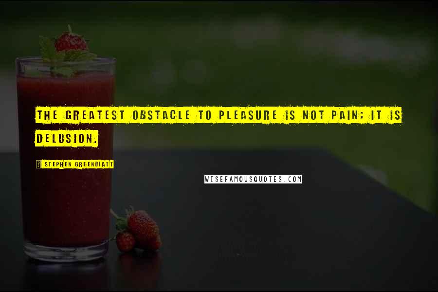 Stephen Greenblatt Quotes: The greatest obstacle to pleasure is not pain; it is delusion.