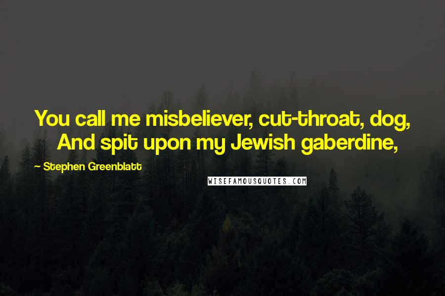 Stephen Greenblatt Quotes: You call me misbeliever, cut-throat, dog,     And spit upon my Jewish gaberdine,
