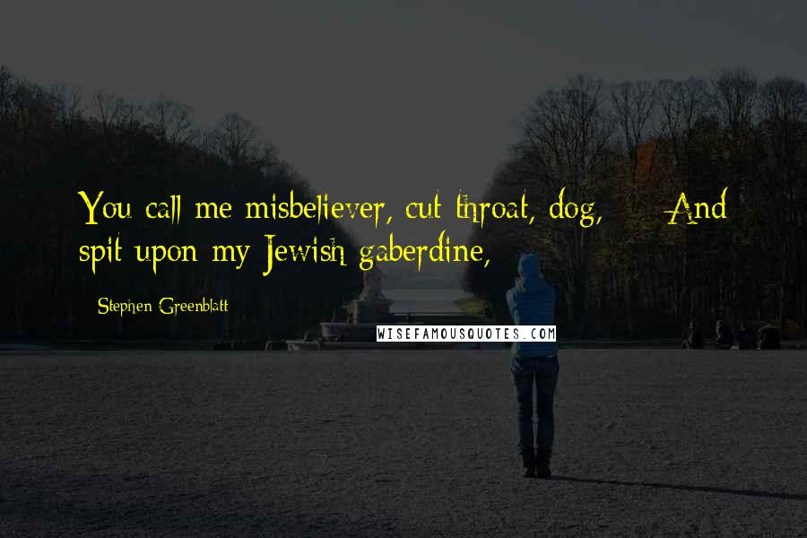 Stephen Greenblatt Quotes: You call me misbeliever, cut-throat, dog, And spit upon my Jewish gaberdine,