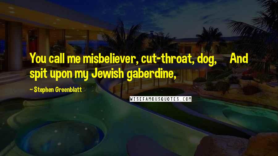 Stephen Greenblatt Quotes: You call me misbeliever, cut-throat, dog,     And spit upon my Jewish gaberdine,