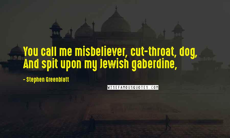 Stephen Greenblatt Quotes: You call me misbeliever, cut-throat, dog, And spit upon my Jewish gaberdine,