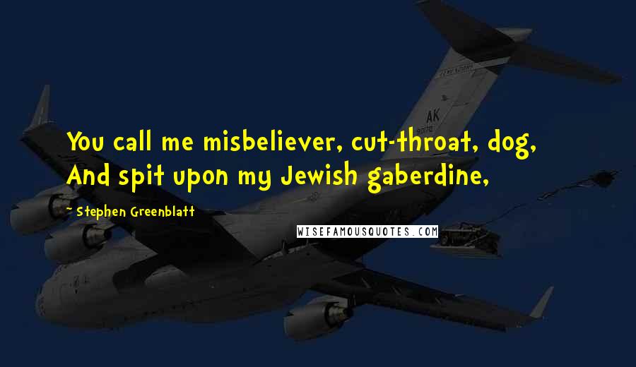 Stephen Greenblatt Quotes: You call me misbeliever, cut-throat, dog, And spit upon my Jewish gaberdine,