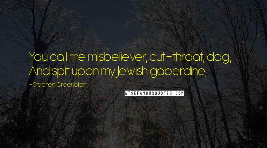 Stephen Greenblatt Quotes: You call me misbeliever, cut-throat, dog, And spit upon my Jewish gaberdine,