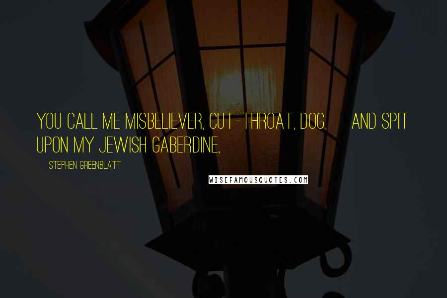 Stephen Greenblatt Quotes: You call me misbeliever, cut-throat, dog, And spit upon my Jewish gaberdine,