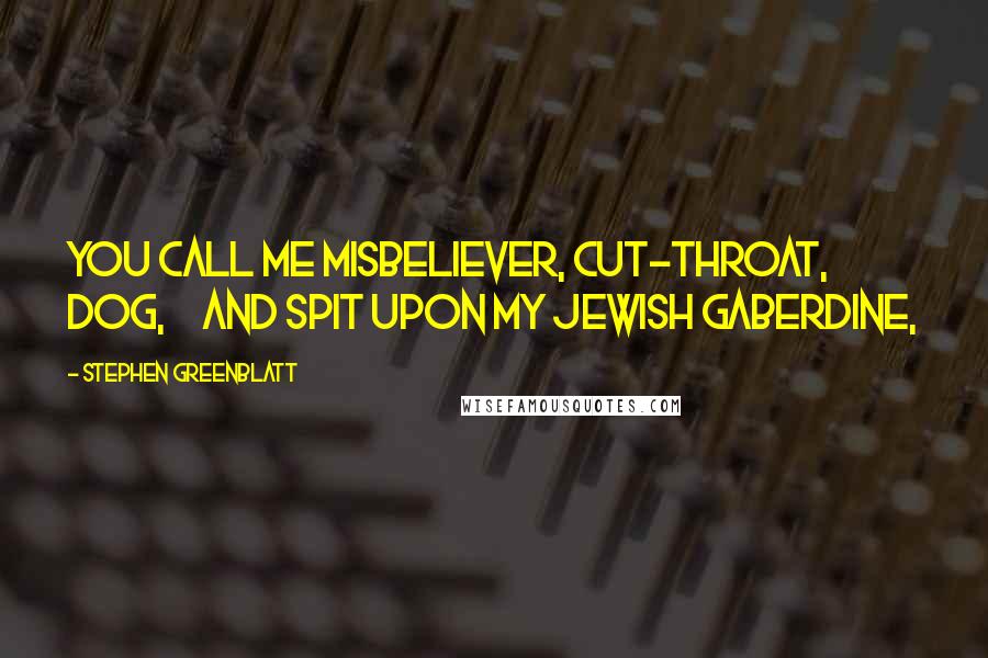 Stephen Greenblatt Quotes: You call me misbeliever, cut-throat, dog,     And spit upon my Jewish gaberdine,