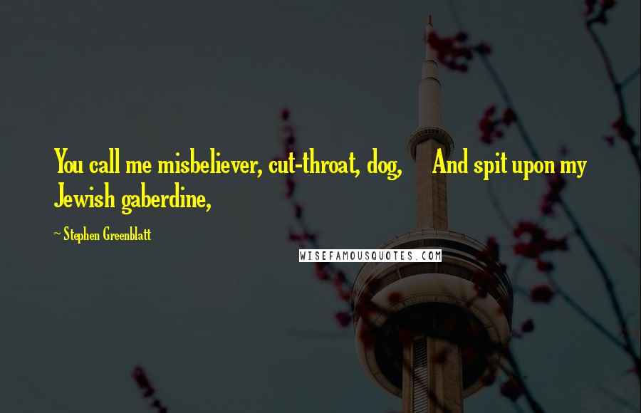 Stephen Greenblatt Quotes: You call me misbeliever, cut-throat, dog, And spit upon my Jewish gaberdine,