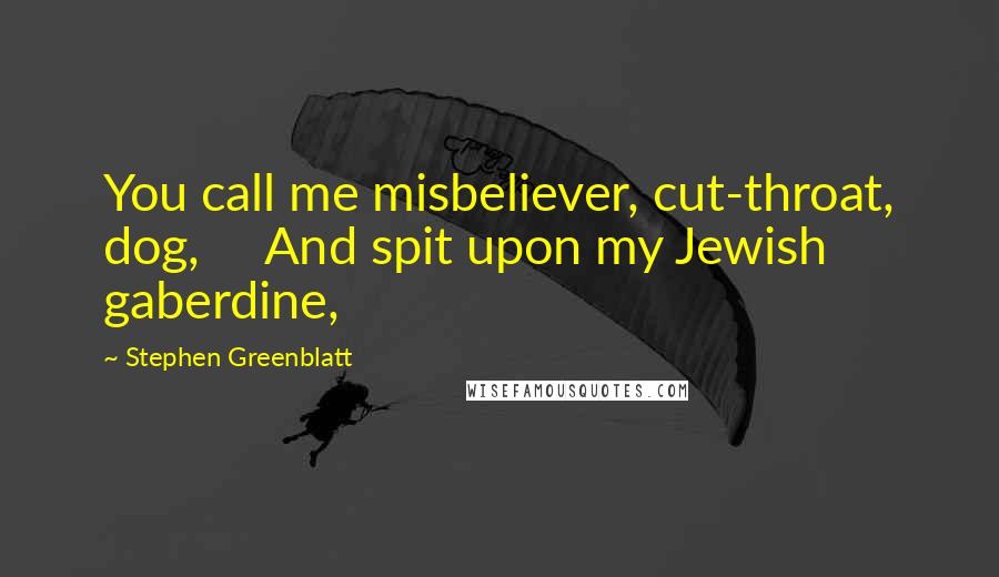 Stephen Greenblatt Quotes: You call me misbeliever, cut-throat, dog, And spit upon my Jewish gaberdine,