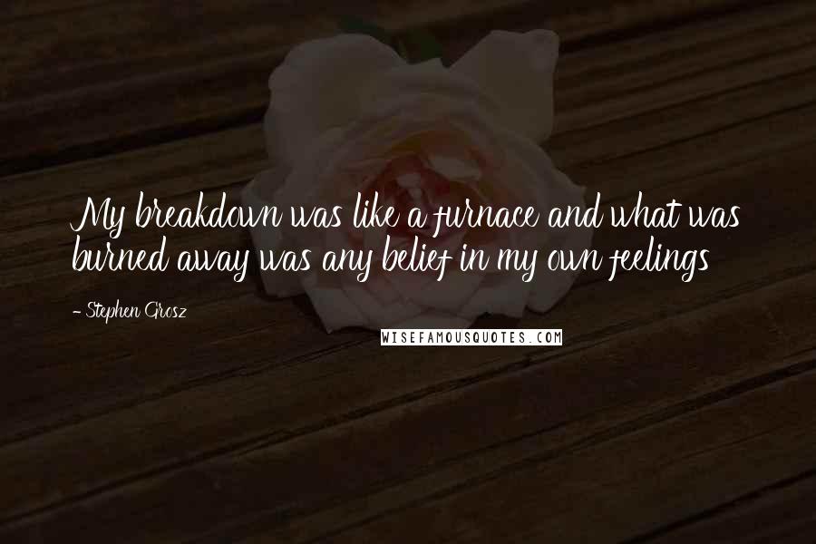 Stephen Grosz Quotes: My breakdown was like a furnace and what was burned away was any belief in my own feelings