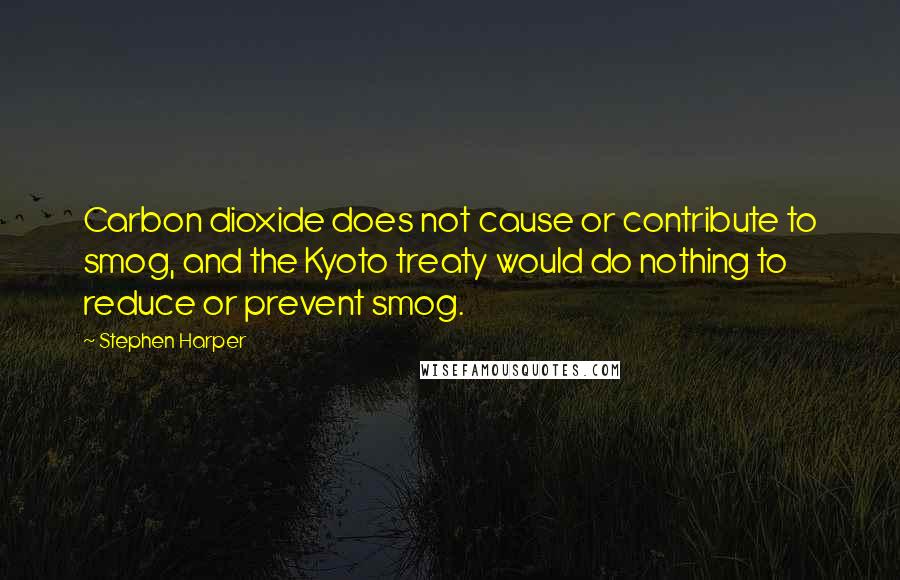 Stephen Harper Quotes: Carbon dioxide does not cause or contribute to smog, and the Kyoto treaty would do nothing to reduce or prevent smog.