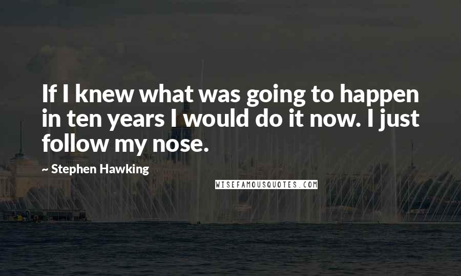Stephen Hawking Quotes: If I knew what was going to happen in ten years I would do it now. I just follow my nose.