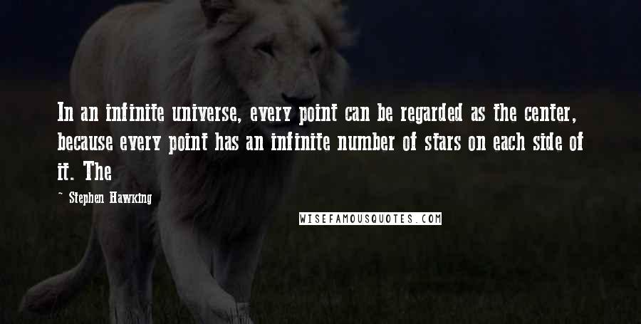 Stephen Hawking Quotes: In an infinite universe, every point can be regarded as the center, because every point has an infinite number of stars on each side of it. The