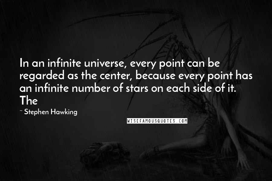 Stephen Hawking Quotes: In an infinite universe, every point can be regarded as the center, because every point has an infinite number of stars on each side of it. The