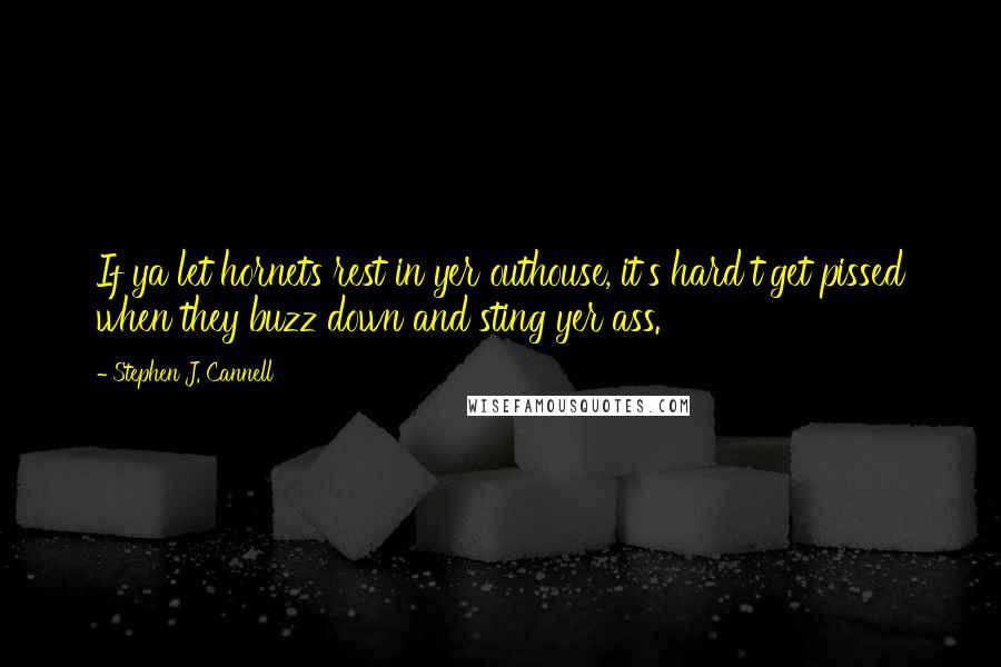 Stephen J. Cannell Quotes: If ya let hornets rest in yer outhouse, it's hard t'get pissed when they buzz down and sting yer ass.