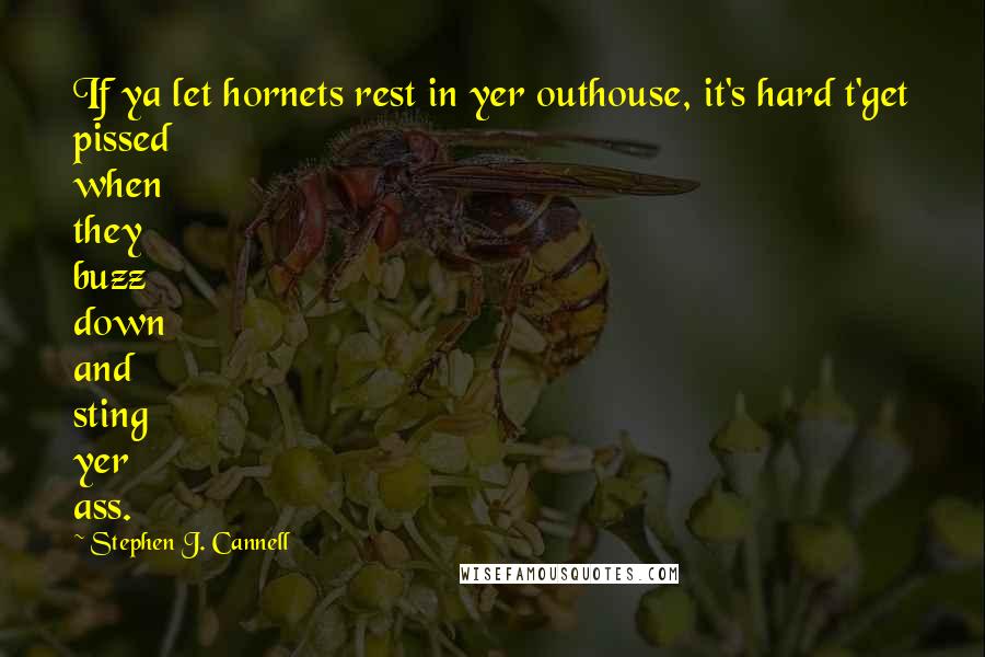Stephen J. Cannell Quotes: If ya let hornets rest in yer outhouse, it's hard t'get pissed when they buzz down and sting yer ass.