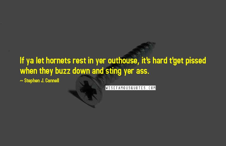 Stephen J. Cannell Quotes: If ya let hornets rest in yer outhouse, it's hard t'get pissed when they buzz down and sting yer ass.