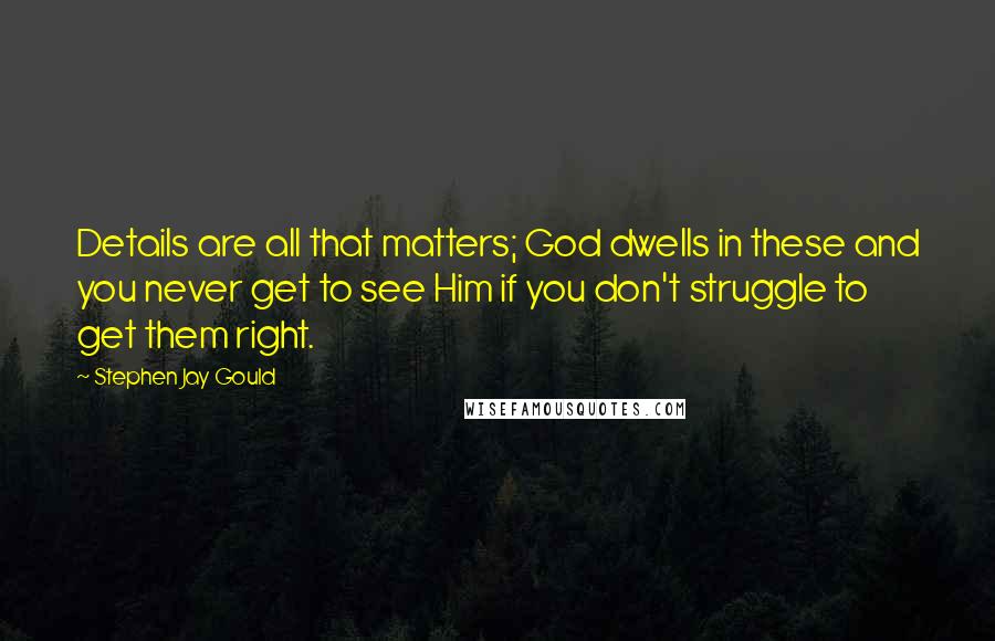 Stephen Jay Gould Quotes: Details are all that matters; God dwells in these and you never get to see Him if you don't struggle to get them right.