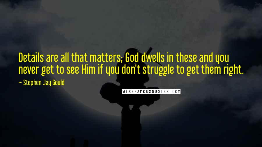 Stephen Jay Gould Quotes: Details are all that matters; God dwells in these and you never get to see Him if you don't struggle to get them right.