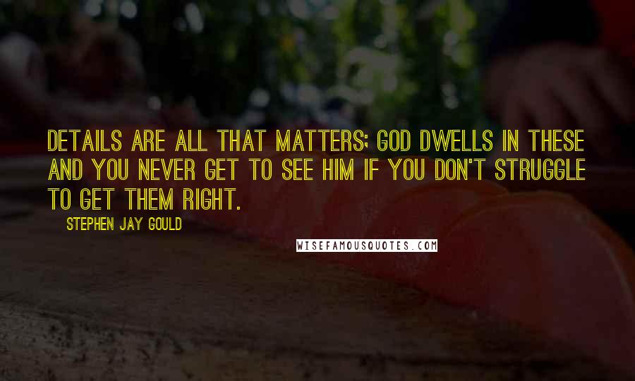 Stephen Jay Gould Quotes: Details are all that matters; God dwells in these and you never get to see Him if you don't struggle to get them right.