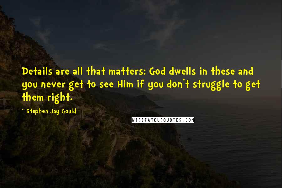 Stephen Jay Gould Quotes: Details are all that matters; God dwells in these and you never get to see Him if you don't struggle to get them right.