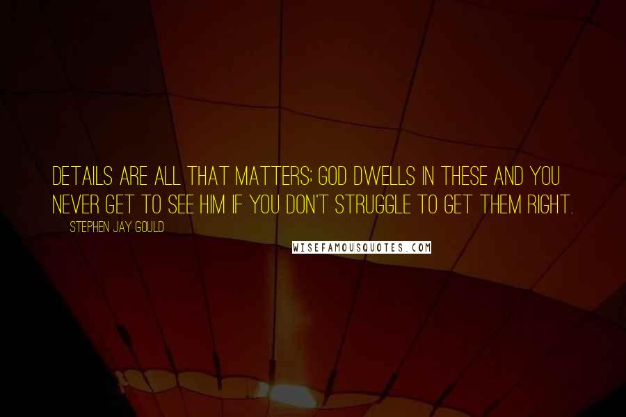 Stephen Jay Gould Quotes: Details are all that matters; God dwells in these and you never get to see Him if you don't struggle to get them right.