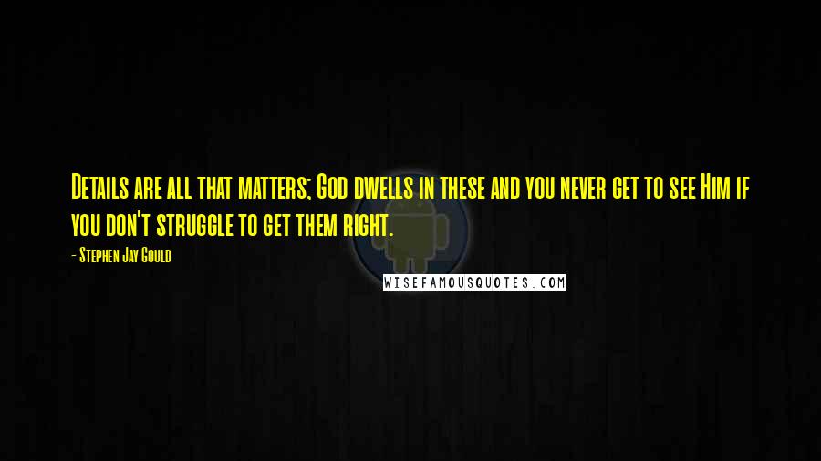 Stephen Jay Gould Quotes: Details are all that matters; God dwells in these and you never get to see Him if you don't struggle to get them right.