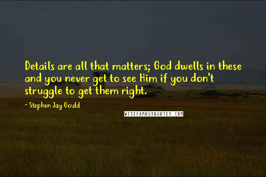 Stephen Jay Gould Quotes: Details are all that matters; God dwells in these and you never get to see Him if you don't struggle to get them right.