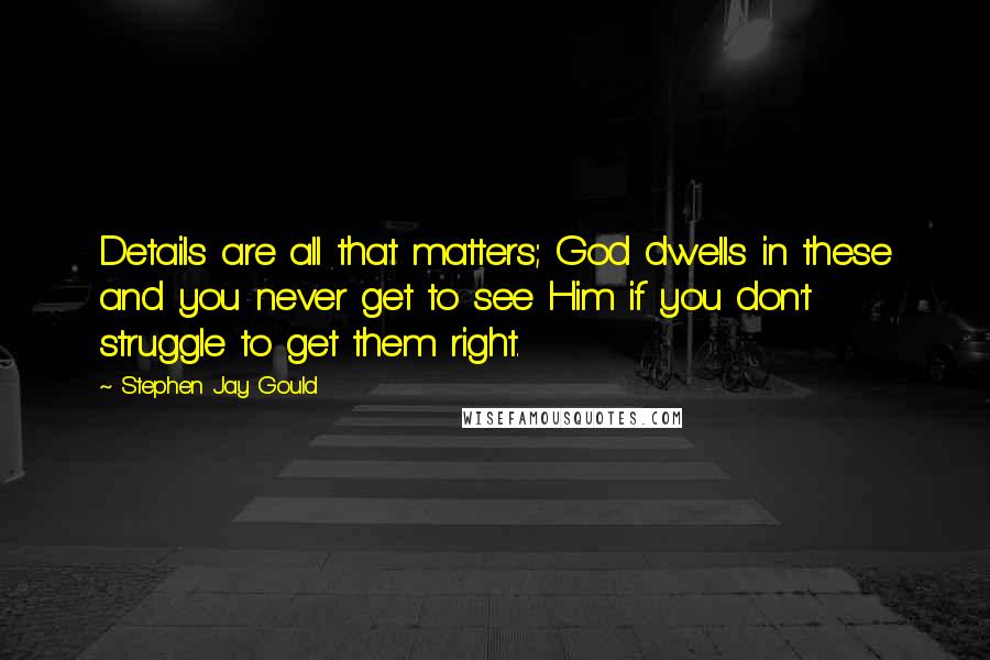 Stephen Jay Gould Quotes: Details are all that matters; God dwells in these and you never get to see Him if you don't struggle to get them right.