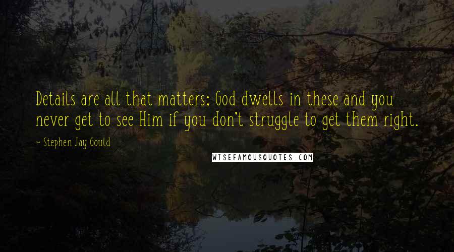 Stephen Jay Gould Quotes: Details are all that matters; God dwells in these and you never get to see Him if you don't struggle to get them right.