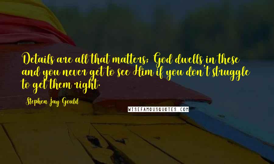 Stephen Jay Gould Quotes: Details are all that matters; God dwells in these and you never get to see Him if you don't struggle to get them right.