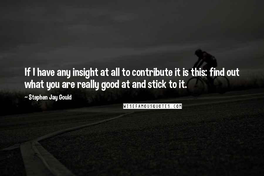 Stephen Jay Gould Quotes: If I have any insight at all to contribute it is this: find out what you are really good at and stick to it.