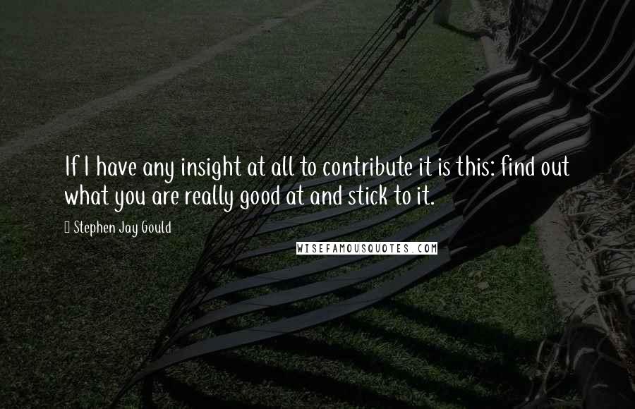 Stephen Jay Gould Quotes: If I have any insight at all to contribute it is this: find out what you are really good at and stick to it.