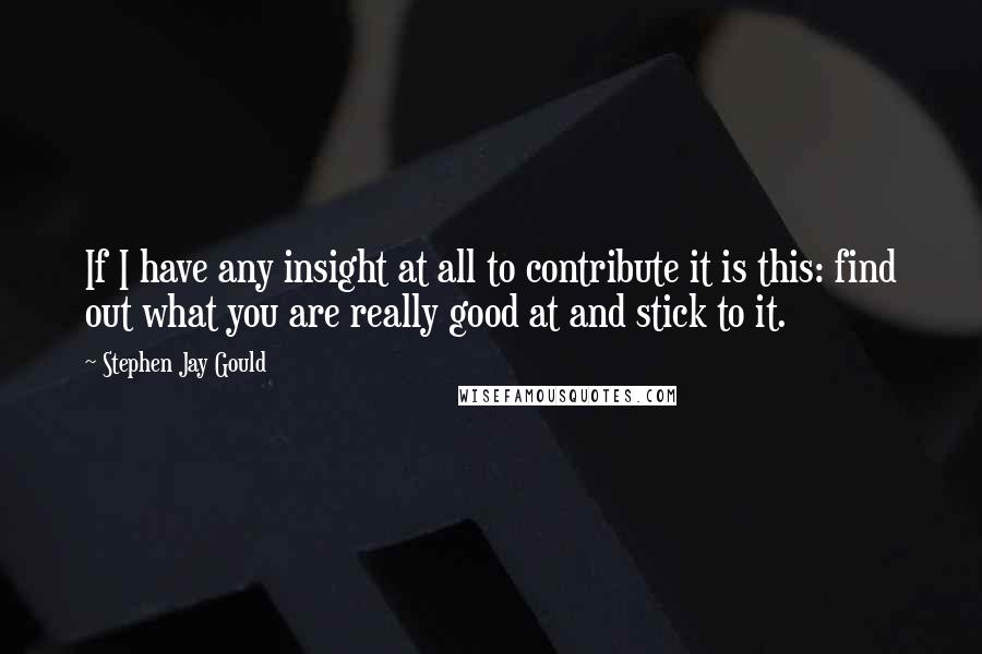 Stephen Jay Gould Quotes: If I have any insight at all to contribute it is this: find out what you are really good at and stick to it.